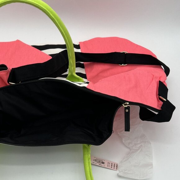 Victorias Secret Striped Pink Tote Bag With Neon Green Handles - Picture 5 of 5